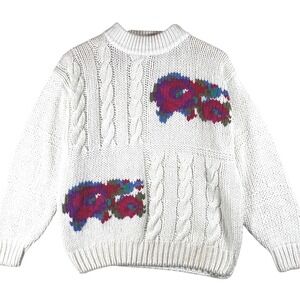 vintage grandmacore sweater floral chunky M cottagecore softgirl kawaii romantic